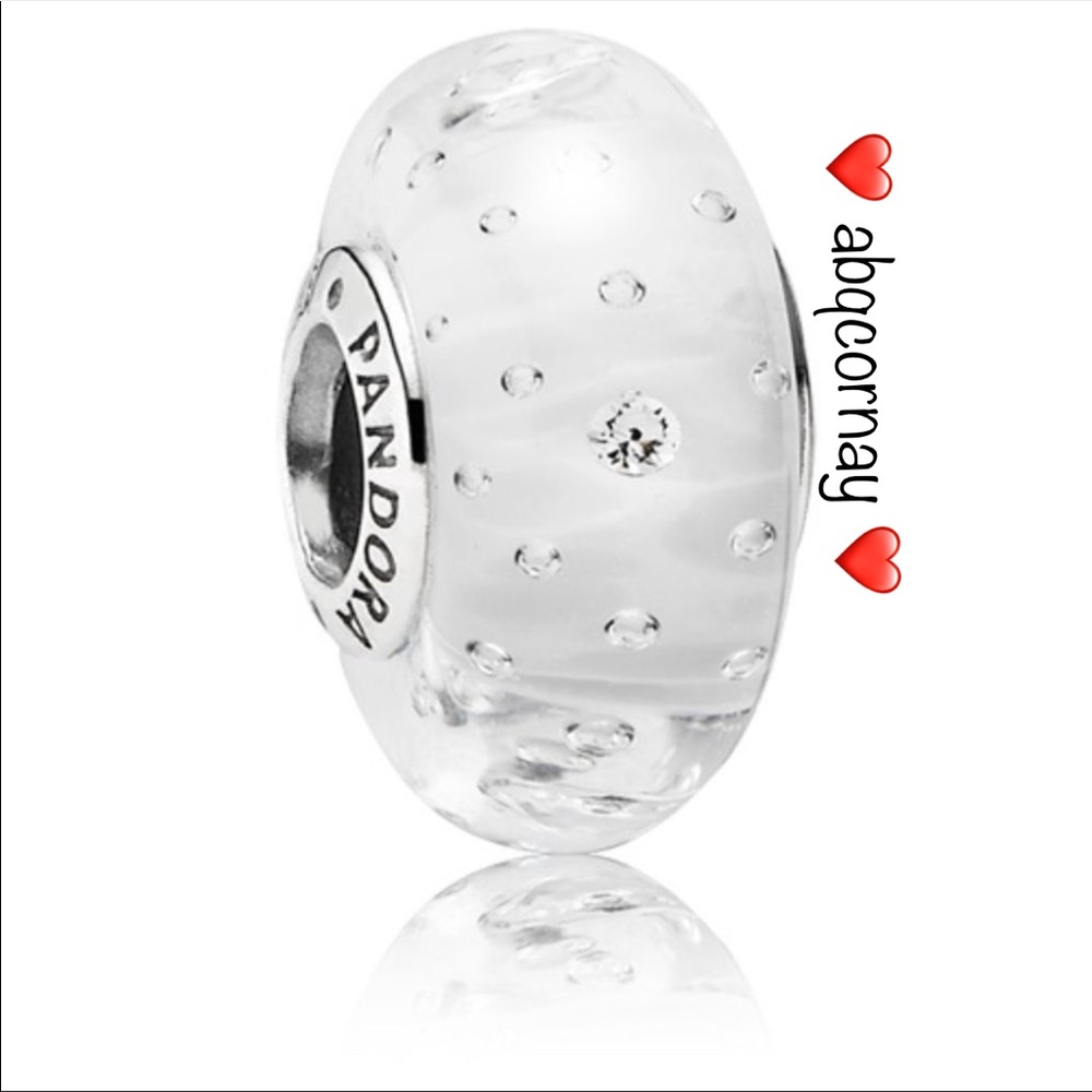 EUC Pandora 791617CZ Sterling Silver Clear Effervescence Murano Glass Bead w/ CZ